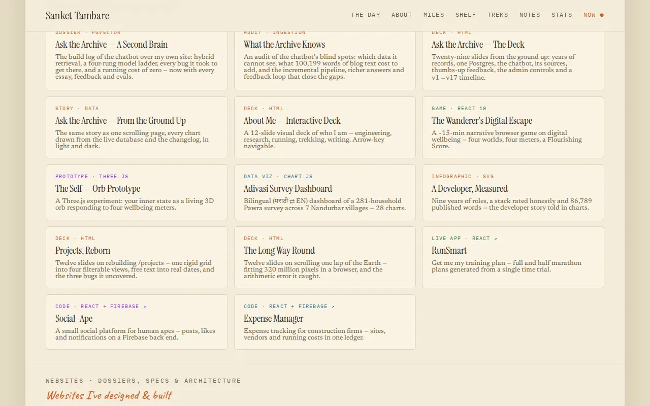 Further down the old homepage: grids of project cards in two bands