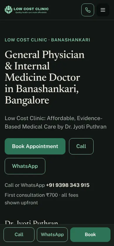 The same home page in dark mode: pale text on deep green-black, the primary button in a lighter green